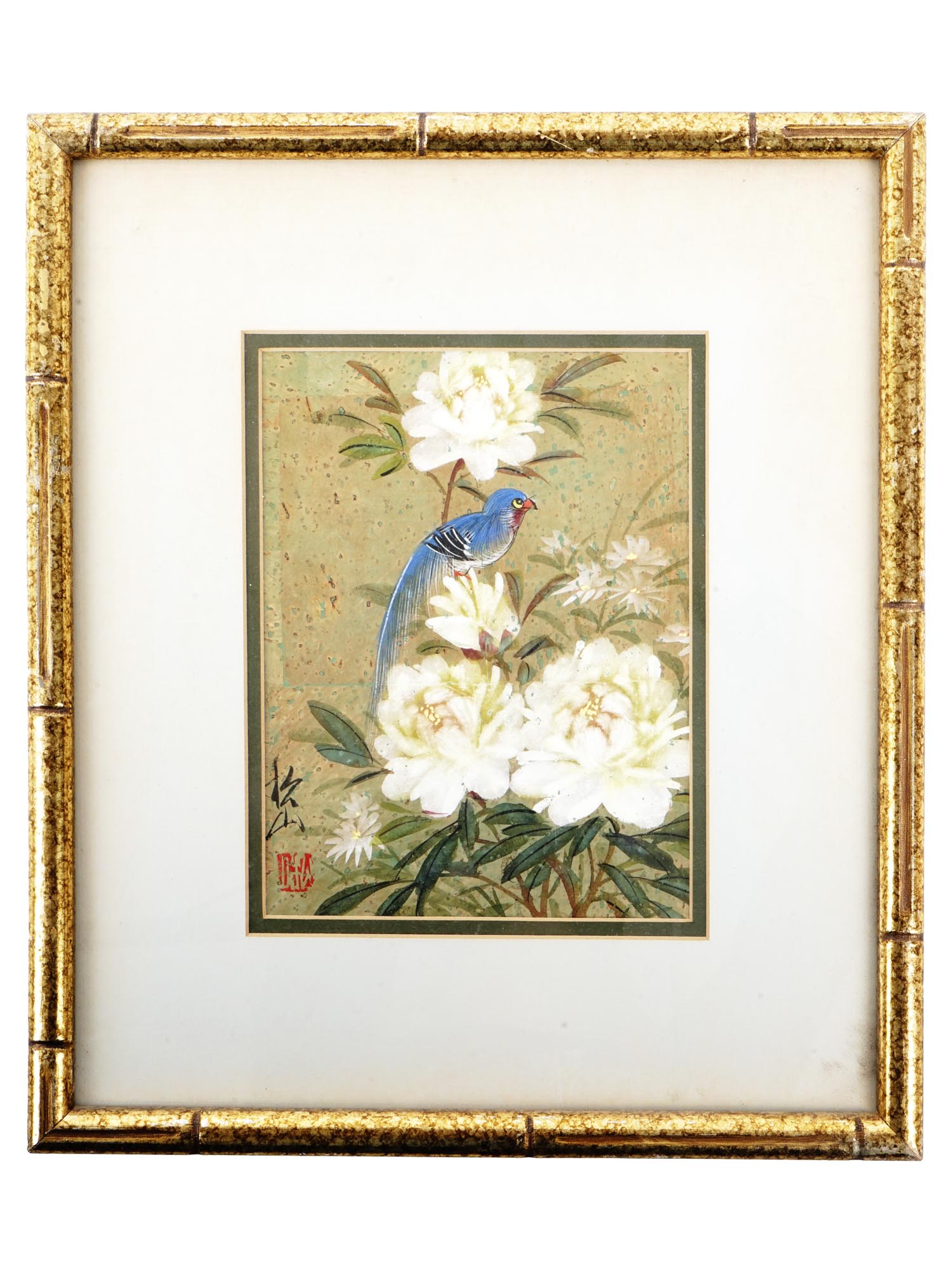 CHINESE WATERCOLOR PAINTING OF A BIRD AND FLOWERS PIC-0